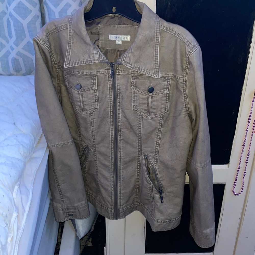 brown-grey leather jacket